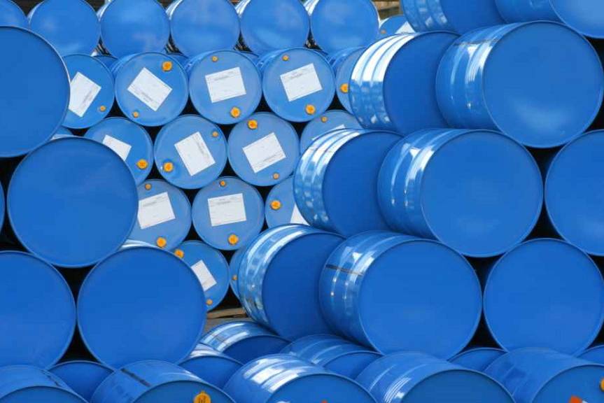 Blue hazardous waste drums