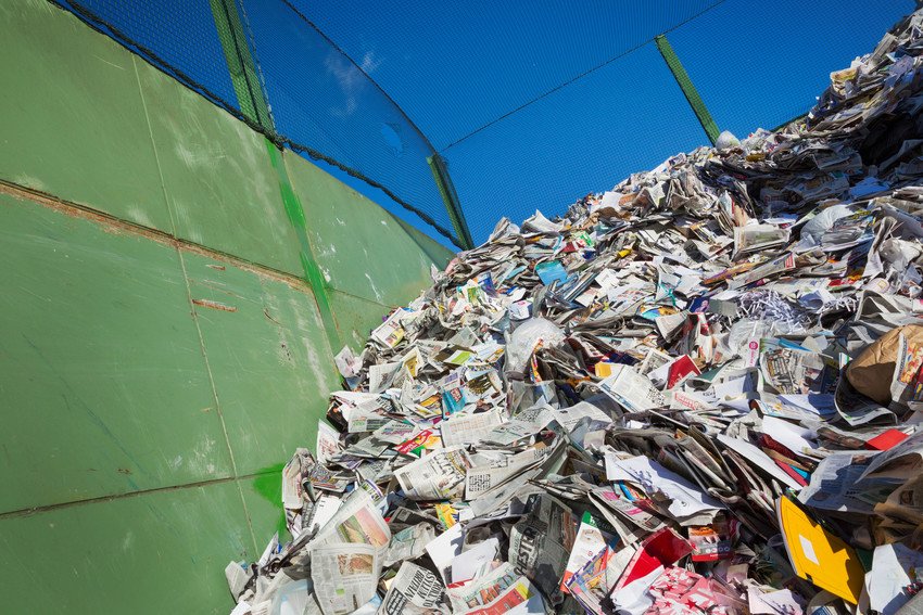 Commercial waste in a skip prior to processing