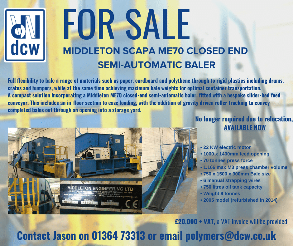 Used equipment for sale - Description and image of Middleton Scapa ME70 Closed-End Semi-Automatic Baler