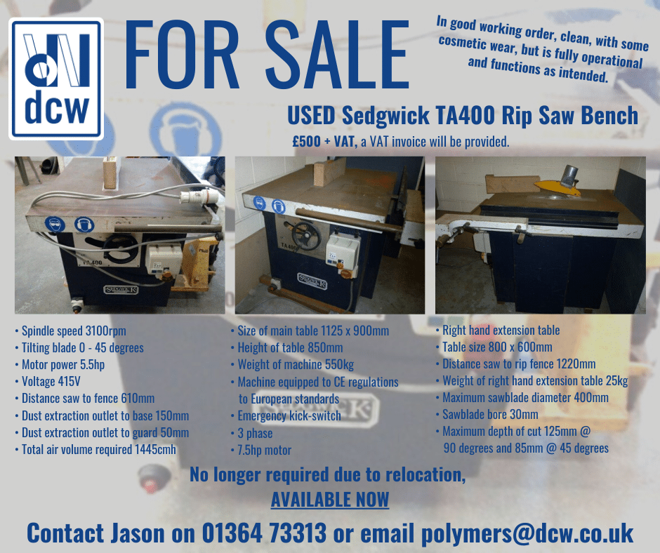 Used equipment for sale - Description and image of Sefwick TA400 Rip Saw Bench