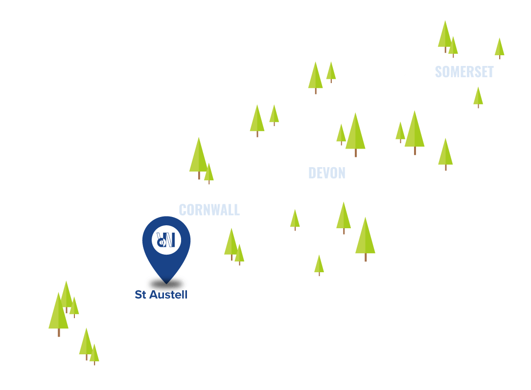 Map showing the location of St Austell