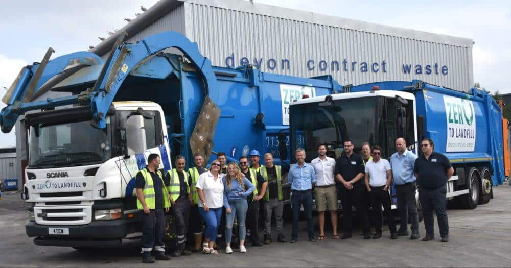 Devon Contract Waste recycling team in Exeter in front of van