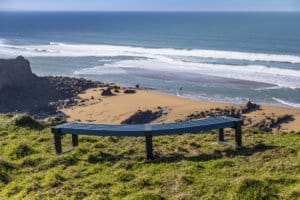 Curved recycled ocean plastic bench